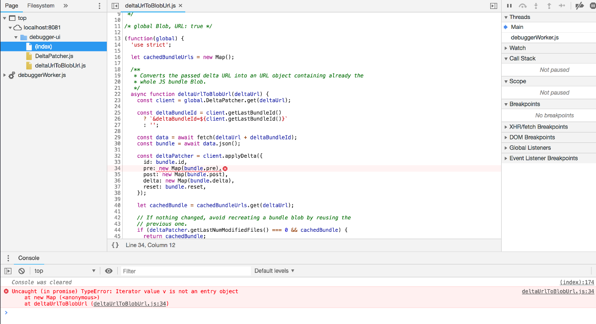 Exception in remote debugger